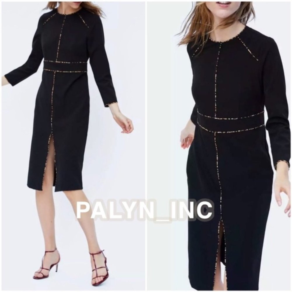 Zara black sheath dress with leopard print, NWT, S